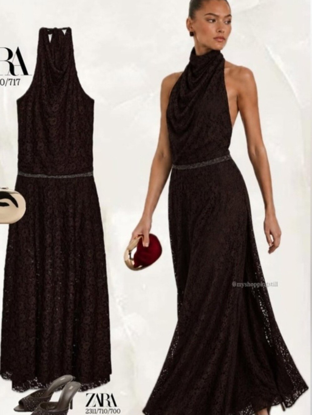 Zara Elegant Lace Halter Evening Dress Size M